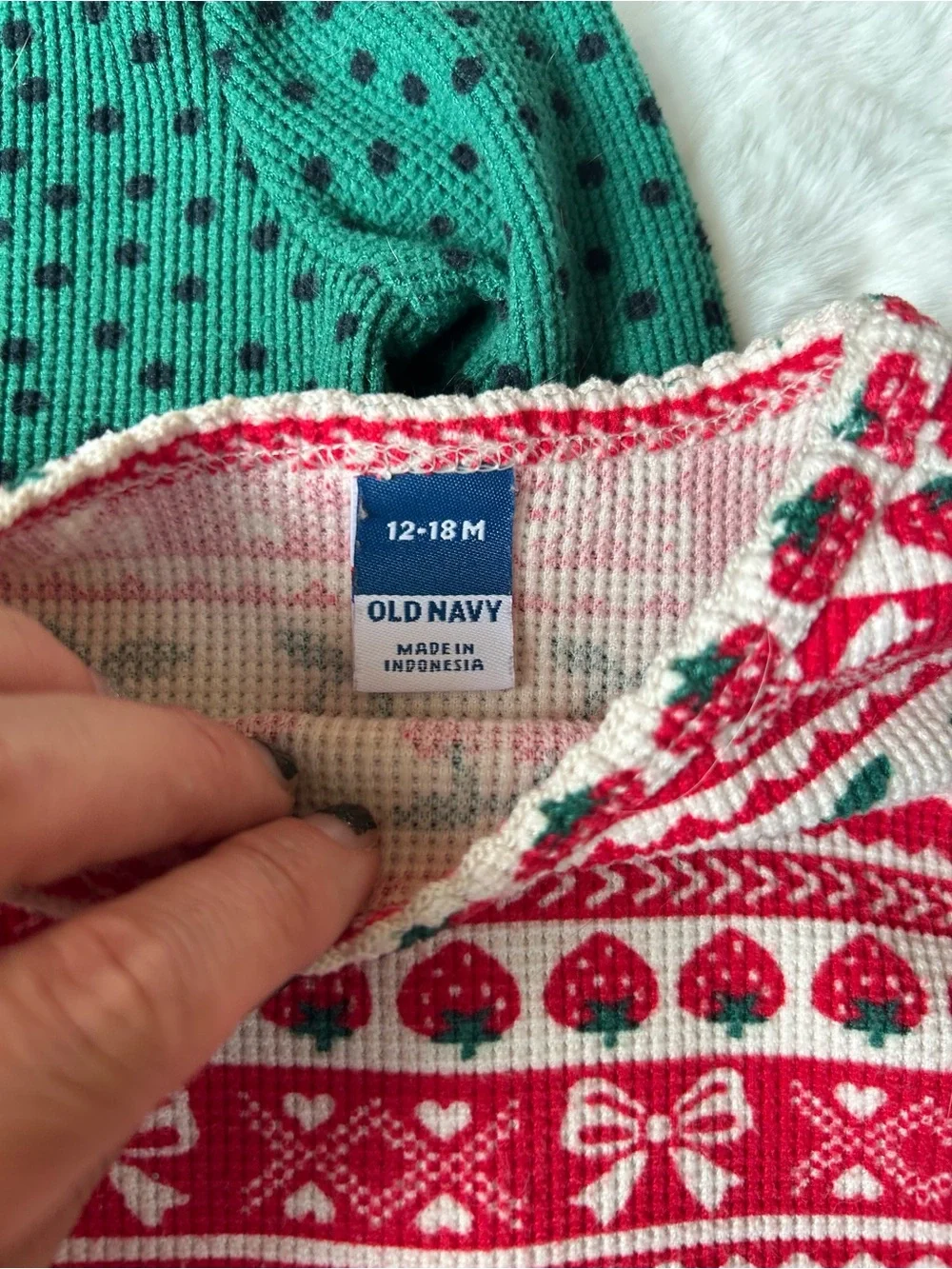 Old Navy Polka Dot & Cherry Bow Print Waffle Knit Lattice Trim Tops 12-18 MOS
